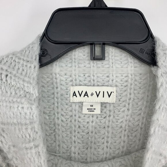 Ava & Viv Sweater Gray Cable Knit Crewneck Long Sleeve Pullover - Picture 4 of 9
